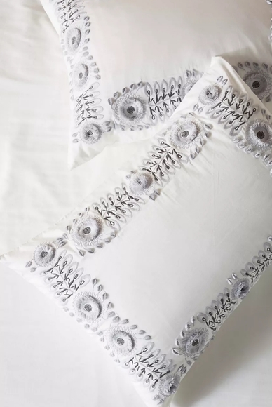 Anthropologie Embroidered Petunia Shams set of 2